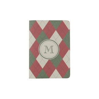 Green & Red Argyle Plaid Pattern with Monogram Passport Holder