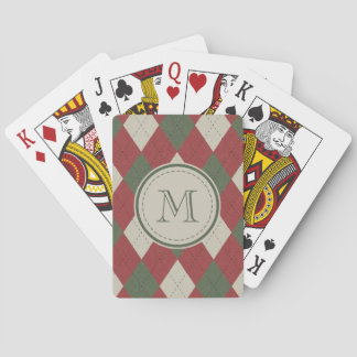 Green & Red Argyle Plaid Pattern with Monogram Poker Cards