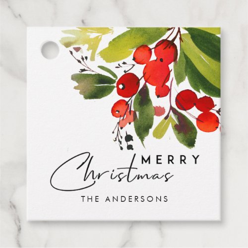 GREEN RED BERRIES WATERCOLOR CHRISTMAS BLESSED FAVOR TAGS