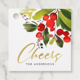GREEN RED BERRIES WATERCOLOR CHRISTMAS CHEERS FAVOR TAGS