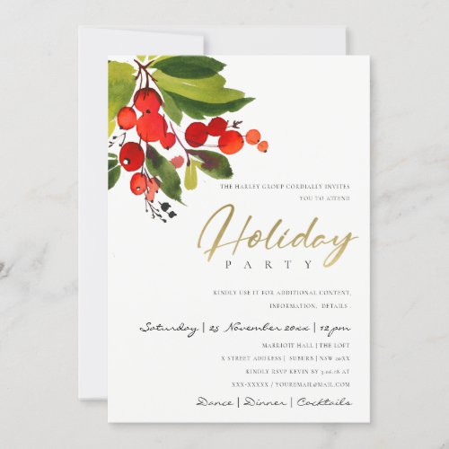 GREEN RED BERRY CORPORATE HOLIDAY CHRISTMAS PARTY INVITATION