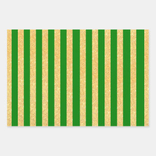 Green Red Black Gold Glitter Stripes Pattern Wrapping Paper Sheets