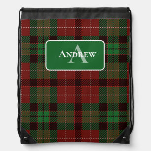 Green, Red, Black Personalized Plaid Drawstring Bag