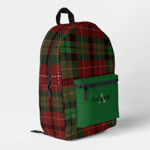 Green, Red, Black Personalized Plaid Printed Backpack