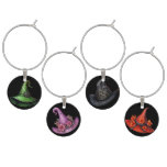 GREEN RED BLACK &amp; PURPLE HALLOWEEN WITCHES HATS WINE CHARM