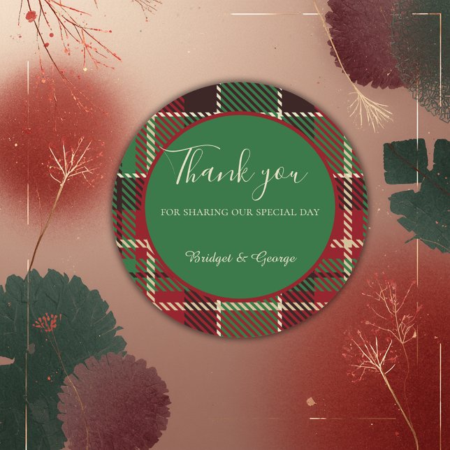 green red black scottish celtic tartan wedding classic round sticker (Creator Uploaded)