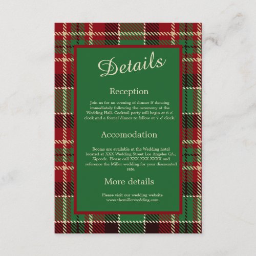 green red black scottish celtic tartan wedding enclosure card