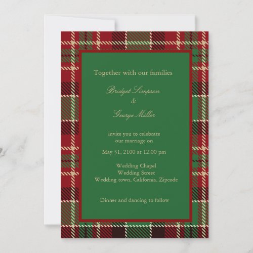 green red black scottish celtic tartan wedding invitation