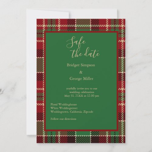 green red black scottish celtic tartan wedding invitation