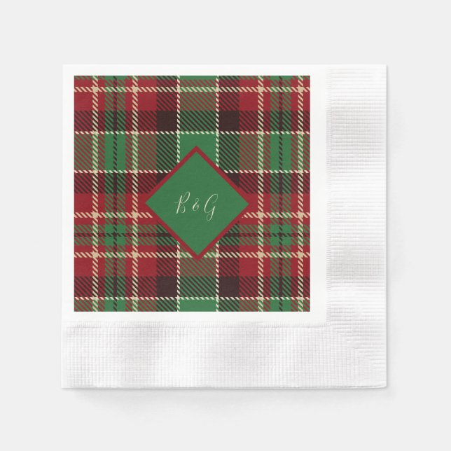 green red black scottish celtic tartan wedding napkins (Front)