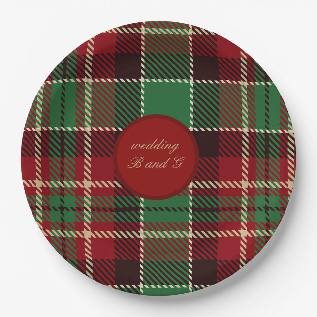 green red black scottish celtic tartan wedding paper plates (Front)