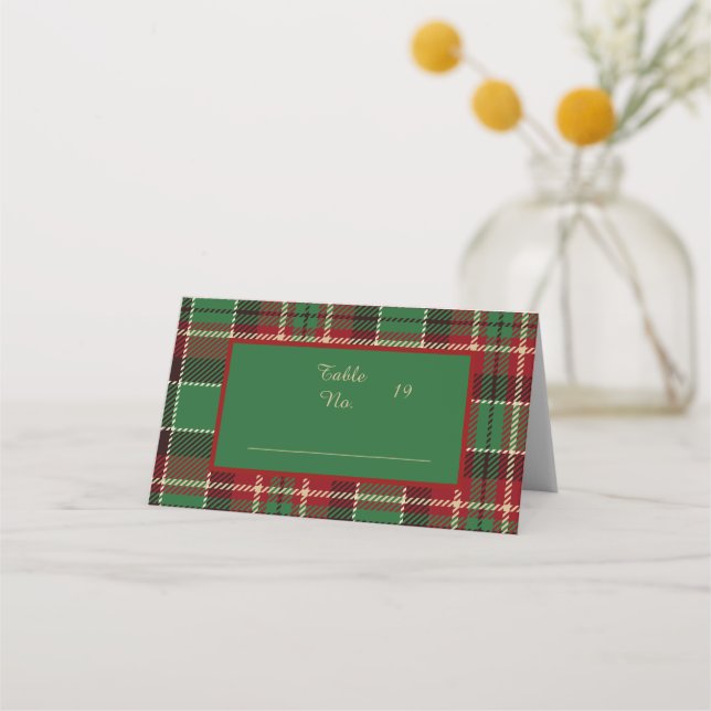 green red black scottish celtic tartan wedding place card (Front)