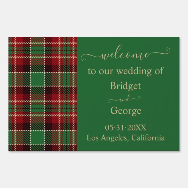 green red black scottish celtic tartan wedding sign (Back)