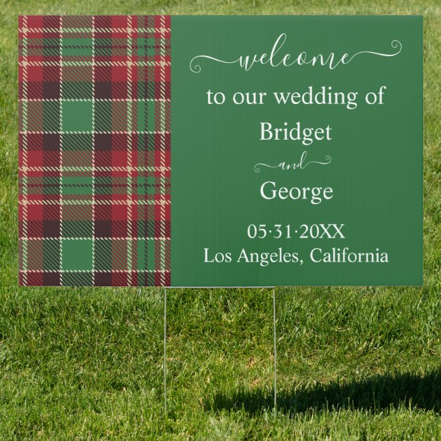 green red black scottish celtic tartan wedding sign (Insitu)