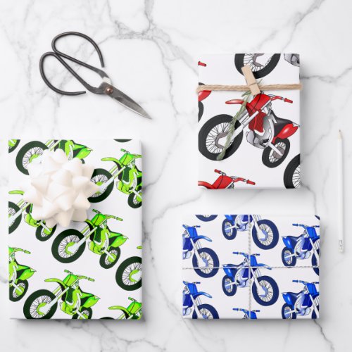 Green Red Blue Dirt Bike Motorcycle Wrapping Paper Sheets