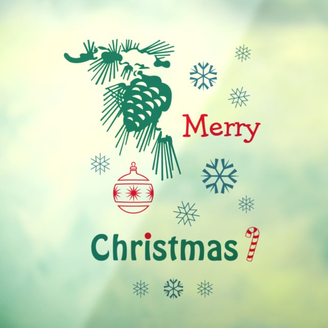 Green Red Blue Merry Christmas Window Cling (Sheet 3)
