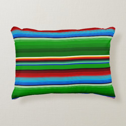 Green Red Blue Mexican Sarape Accent Pillow