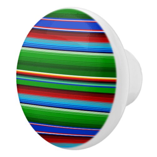 Green Red Blue Mexican Sarape Ceramic Knob