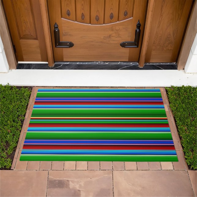 Green Red Blue Mexican Sarape Doormat (Outdoor)