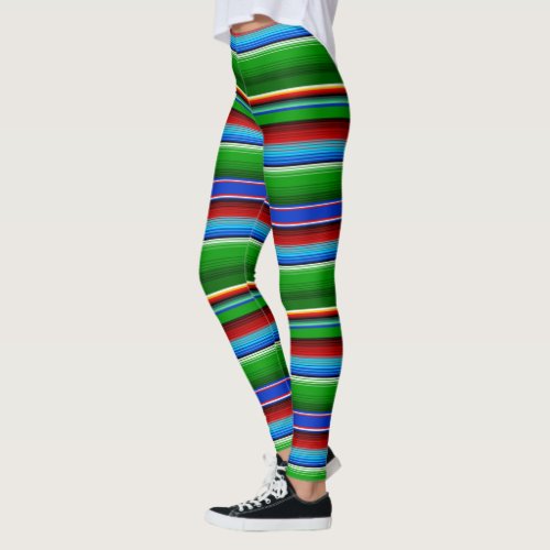 Green Red Blue Mexican Sarape Leggings