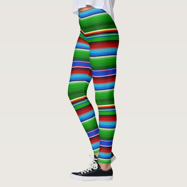Green Red Blue Mexican Sarape Leggings (Left)