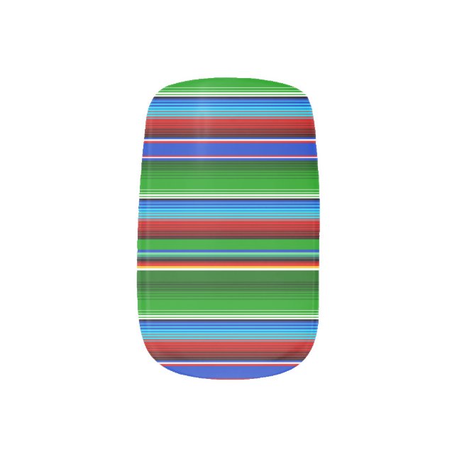 Green Red Blue Mexican Sarape Minx Nail Art (Right Thumb)