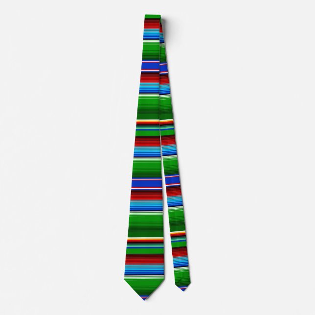Green Red Blue Mexican Sarape Neck Tie (Front)