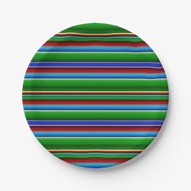 Green Red Blue Mexican Sarape Paper Plates (Front)