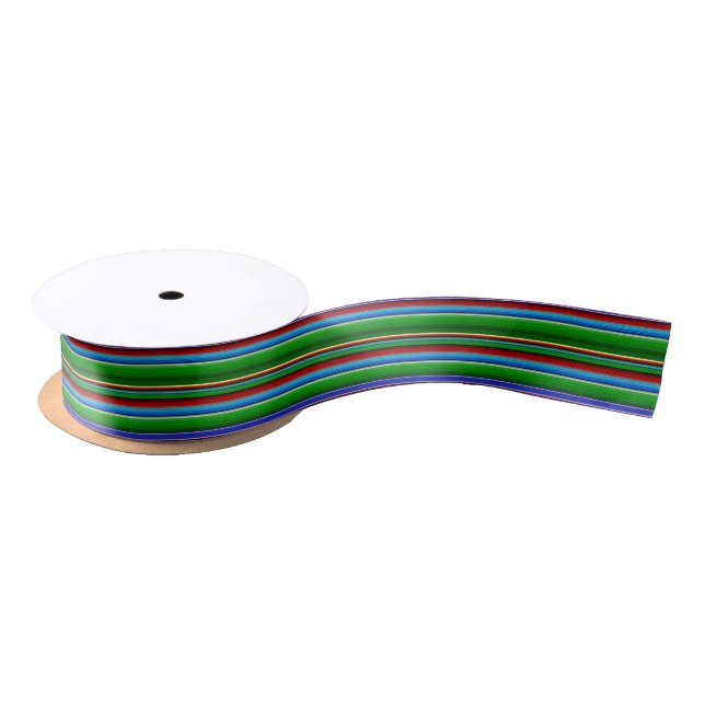 Green Red Blue Mexican Sarape Satin Ribbon (Spool)