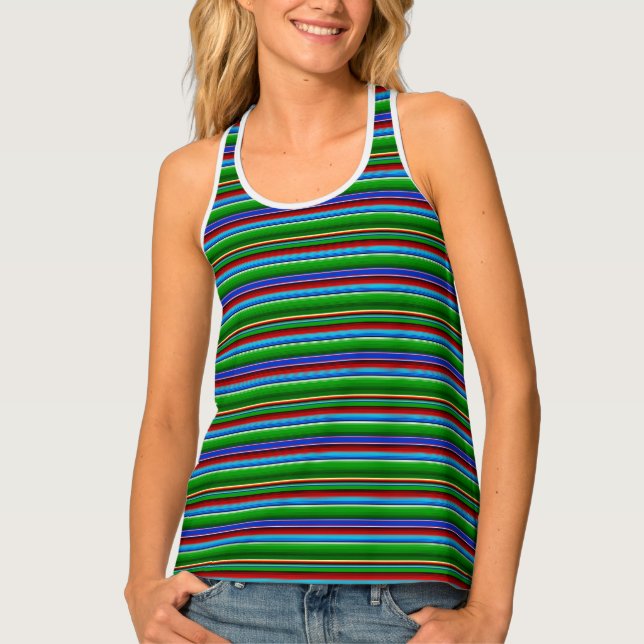 Green Red Blue Mexican Sarape Tank Top (Front)