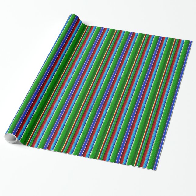 Green Red Blue Mexican Sarape Wrapping Paper (Unrolled)