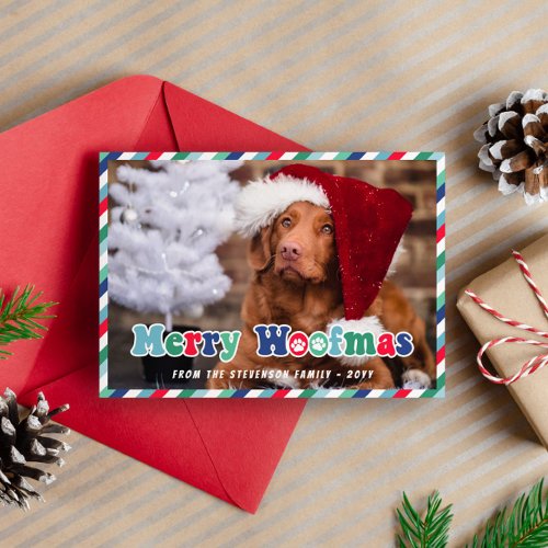 Green Red Blue Retro Merry Woofmas Dog Christmas Holiday Card