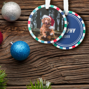 Green Red Blue Starburst Stripes Dog Christmas Ornament