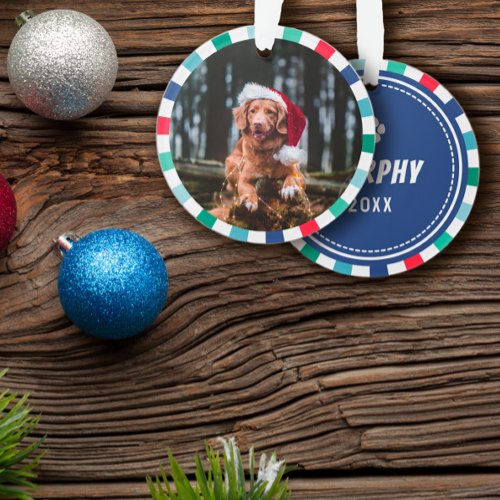 Green Red Blue Starburst Stripes Dog Christmas Ornament