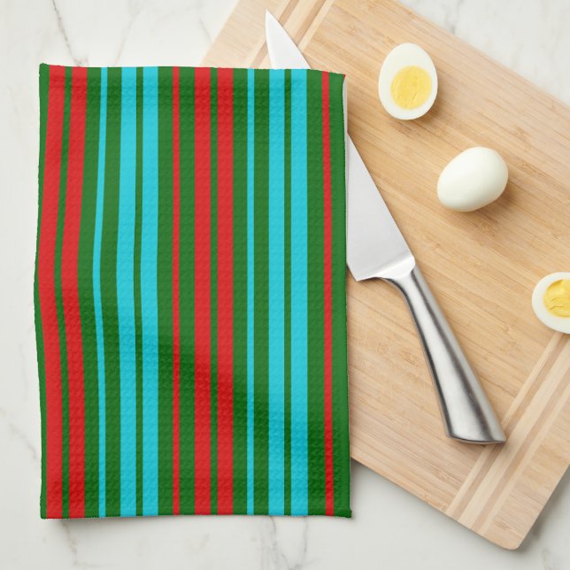 Green Red Blue Stripes Pattern   Kitchen Towel (Quarter Fold)