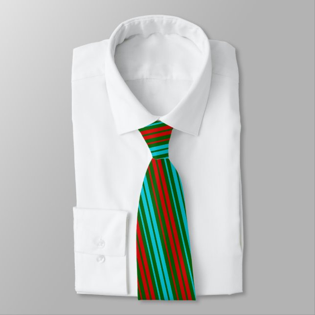 Green Red Blue Stripes Pattern   Neck Tie (Tied)