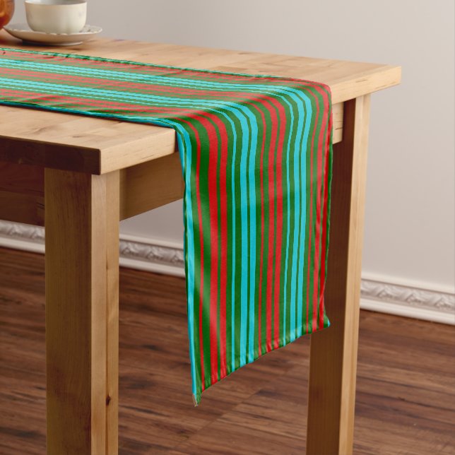 Green Red Blue Stripes Pattern   Short Table Runner (In Situ)