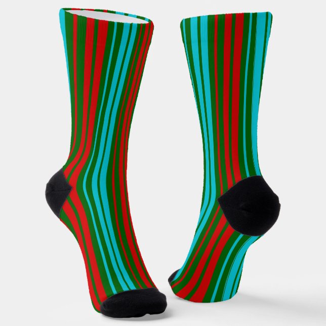 Green Red Blue Stripes Pattern   Socks (Angled)