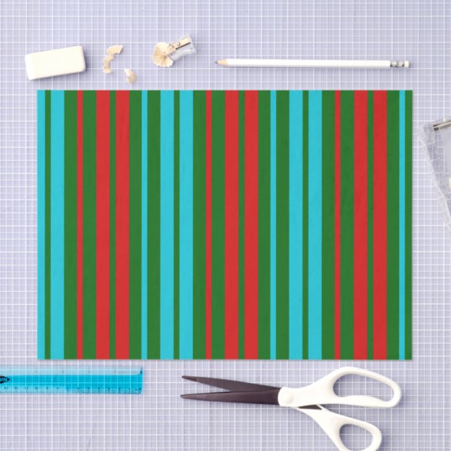 Green Red Blue Stripes Pattern   Tissue Paper (Craft)
