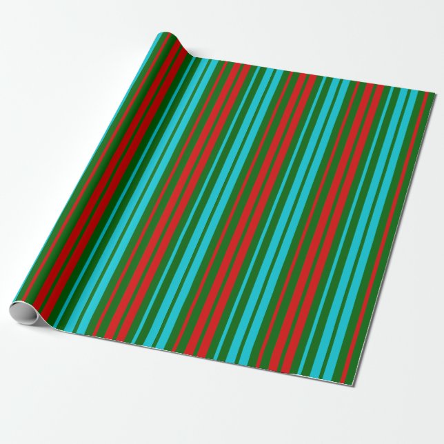Green Red Blue Stripes Pattern   Wrapping Paper (Unrolled)