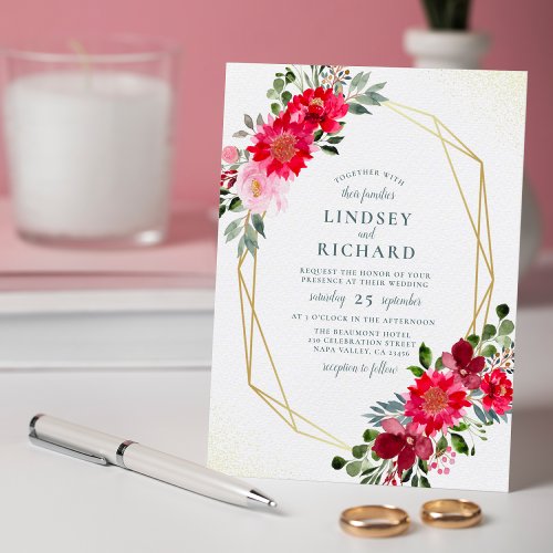 Green Red  Blush Pink Gold Geometric Wedding Invitation Postcard