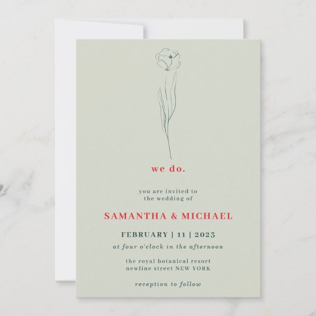 Green Red Boho Indie Botanical we do Floral Invitation (Front)
