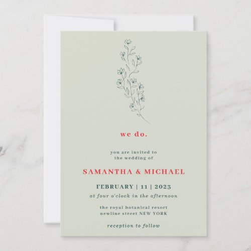 Green Red Boho Indie Rustic Botanic we do flower Invitation