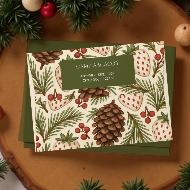 Green Red Botanical Holiday Pretty Elegant Floral  Envelope (Creator Uploaded)