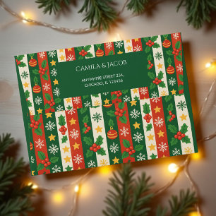 Green Red Botanical Stripes Holiday  Envelope