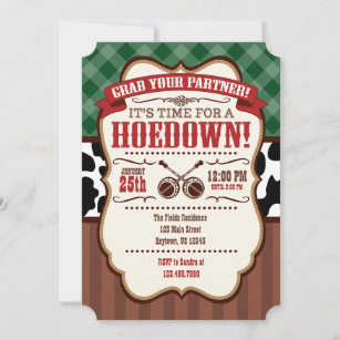 Green Red Brown Hoedown Party Invitation