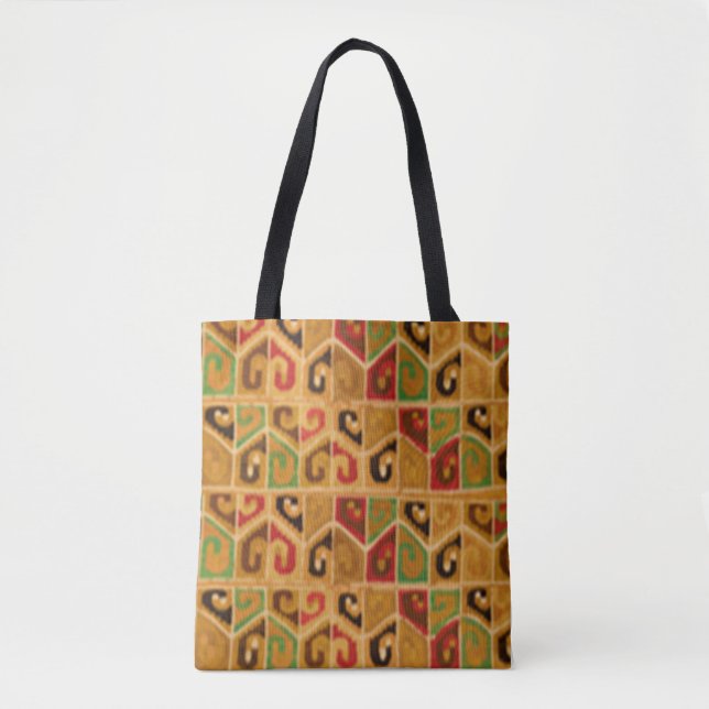 Green, Red, Brown Mosaic Design Tote Bag (Front)