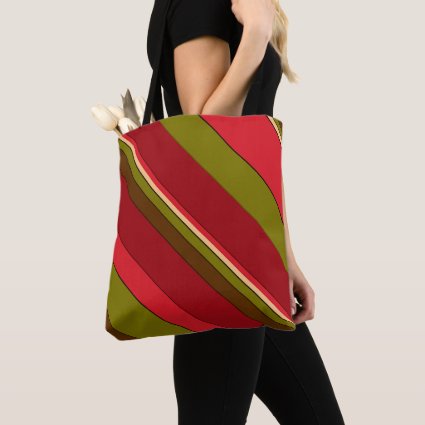 Green Red Brown Stripe Pattern Tote Bag