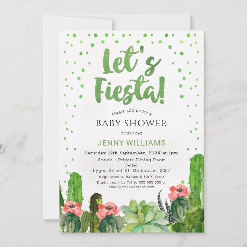 Green Red Cactus Lets Fiesta Baby Shower Invitation