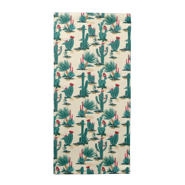 Green & Red Cactus Pattern Cloth Napkin (Half Fold)